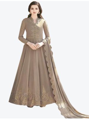 Brownish Grey Soft Georgette Semi Stitched Floor Length Suit with Dupatta small FABSL20385