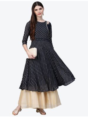 dark blue crepe long kurti swatch fabku20289