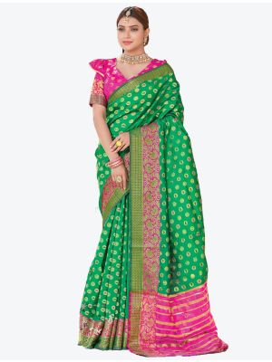 Green Handloom Silk Designer Saree small FABSA20976
