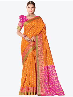 Orange Handloom Silk Designer Saree small FABSA20980