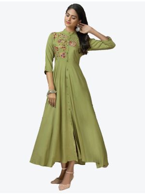 pastel green rayon long kurti swatch fabku20294