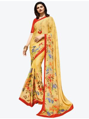 Pastel Yellow Soft Georgette Designer Saree FABSA20987