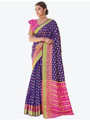 Purple Handloom Silk Designer Saree small FABSA20978