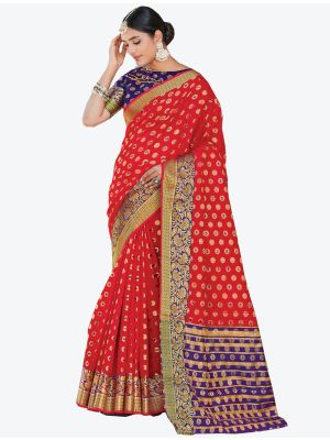 Red Handloom Silk Designer Saree small FABSA20979