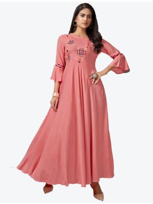 rouge pink rayon long kurti swatch fabku20297