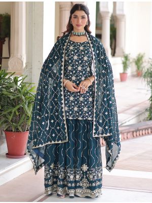 Rama Green Faux Georgette Embroidered Ready To Wear Palazzo Suit swatch FABSL22338