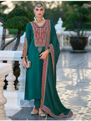 Rama Green Gaji Silk Semi Stitched Salwar Kameez small FABSL22501