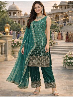 Rama Green Georgette Embroidered Ready To Wear Salwar Kameez FABSL22422