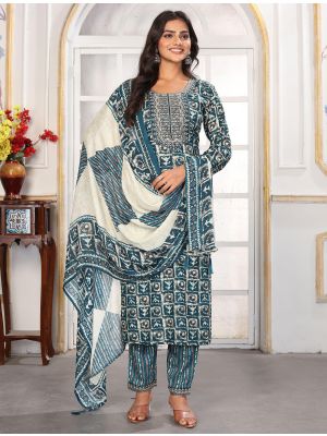 Rama Green Rayon Ready To Wear Salwar Kameez FABSL22317
