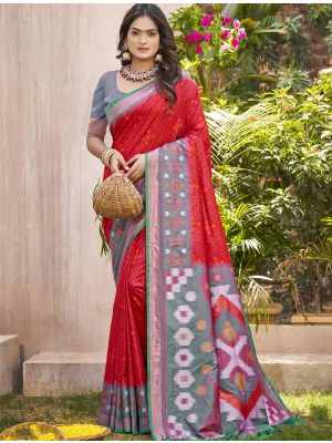 Red Pochampally Silk Festive Saree