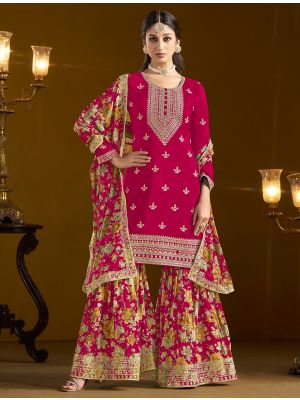 Reddish Pink Chinon Semi Stitched Sharara Suit small FABSL21987