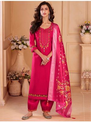 Reddish Pink Viscose Silk Embroidered Ready To Wear Salwar Kameez FABSL22273