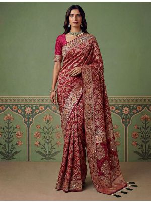Rich Maroon Pashmina Silk Saree With Intricate Zari Weaving