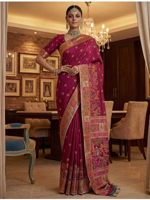 Rich Maroon Virana Silk Saree Adorned With Traditional Motifs