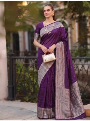 Rich Purple Cotton Blend Saree With Woven Zari Work