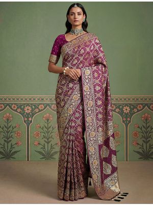 Rich Purple Pashmina Silk Saree With Intricate Zari Weaving