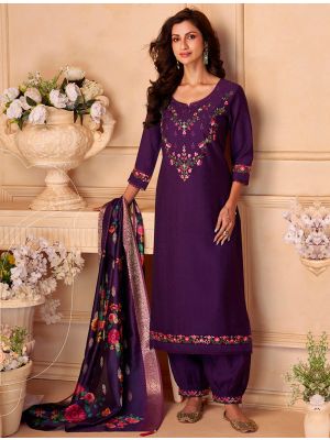 Rich Purple Viscose Silk Embroidered Ready To Wear Salwar Kameez FABSL22276