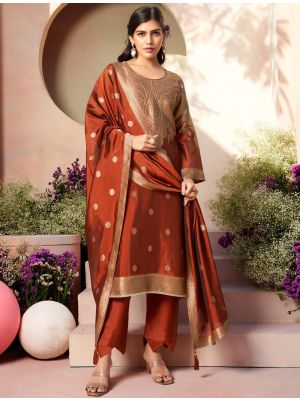Rich Rust Silk Jacquard Elegant Salwar Kameez small FABSL22167