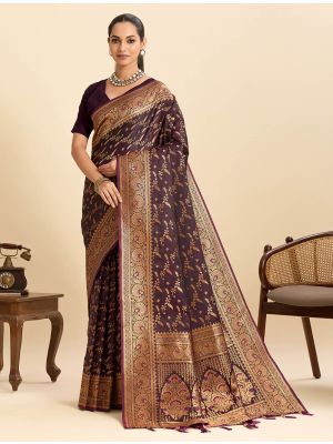 Rich Wine Art Silk Zari Woven Saree