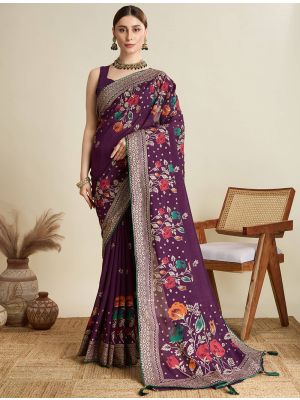 Rich Wine Cotton Saree With Table Print