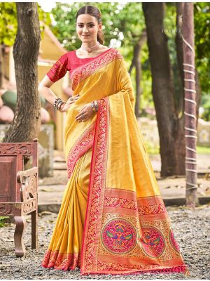 Rich Yellow Kanjivaram Art Silk Zari Woven Saree
