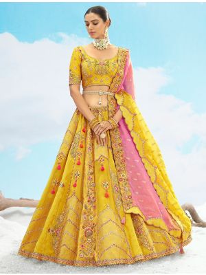 Rich Yellow Silk Premium Designer Lehenga small FABLE20449