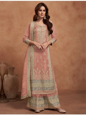 Rose Gold Art Silk Semi Stitched Palazzo Suit small FABSL21989