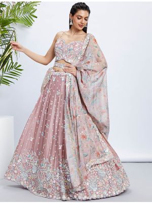 Rose Gold Silk Chiffon Embroidered Premium Wedding Lehenga small FABLE20386