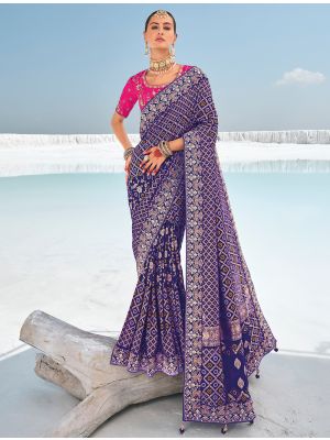 Royal Blue Premium Georgette Bandhani Patola Saree FABSA22458