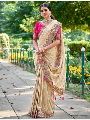 Royal Cream Premium Banarasi Silk Embroidered Saree