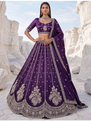 Royal Purple Satin Silk Wedding Lehenga with Intricate Embroidery small FABLE20590