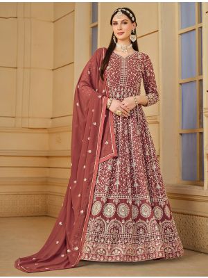 Rust Brown Georgette Semi Stitched Designer Anarkali Suit small FABSL21762