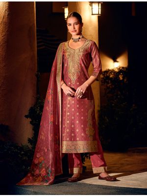 Rust Red Shimmer Art Silk Ready To Wear Salwar Kameez FABSL22285