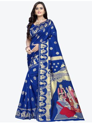Blue Banarasi Jacquard Designer Saree small FABSA20830