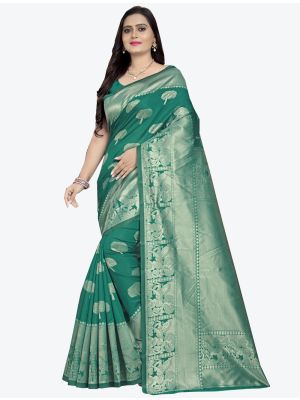 Green Banarasi silk Designer Saree small FABSA20784