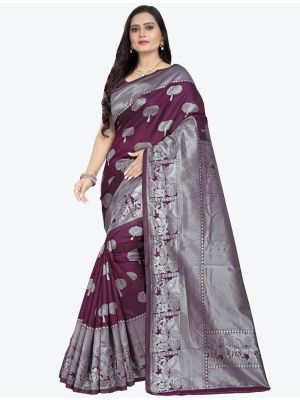 Purple Banarasi silk Designer Saree small FABSA20786