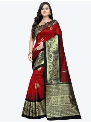 Red Banarasi Cotton Silk Designer Saree small FABSA20812