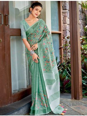 Sea Green Linen Elegant Saree