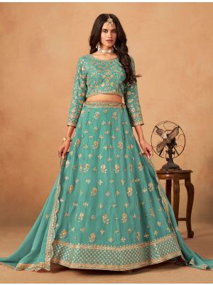 Sea Green Organza Embroidered Wedding Lehenga Choli small FABLE20506
