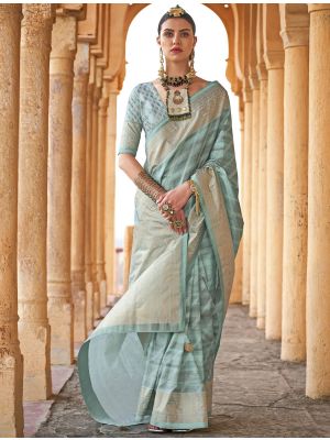 Sea Green Viscose Silk Saree With Weaving And Foil Print