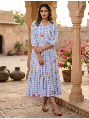 sky blue muslin fit and flare midi dress fabku21243