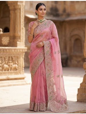 Soft Dusty Pink Premium Silk Saree With Designer Work