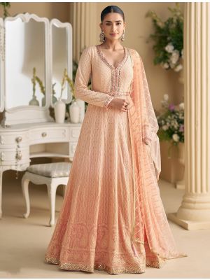 Soft Peach Georgette Ready To Wear Anarkali Suit small FABSL22525