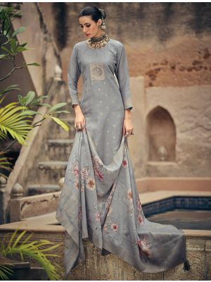 Steel Grey Cotton Silk Semi Stitched Salwar Kameez small FABSL22506
