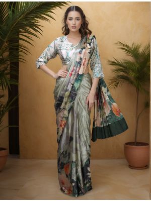 Steel Grey Silk Crepe Ready To Wear Saree