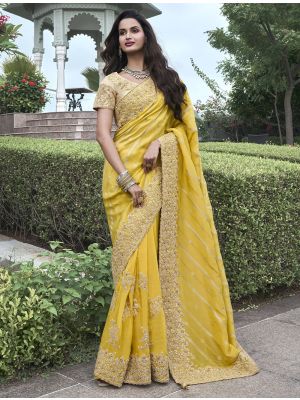 Sunny Yellow Tissue Silk Premium Designer Saree thumbnail FABSA22437
