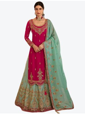 Dark Pink Georgette Designer Party Wear Suit With Lehenga Bottom small FABSL20563