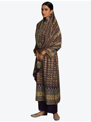 Deep Purple Pashmina Winter Wear Plazzo Suit with Velvet Stole Dupatta swatch FABSL20642