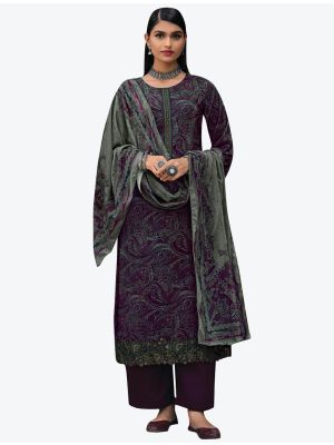 Deep Purple Premium Velvet Designer Winter Suit with Dupatta small FABSL20616