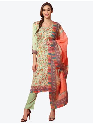 Pastel Green Cotton Festive Wear Straight Suit with Dupatta FABSL20655
